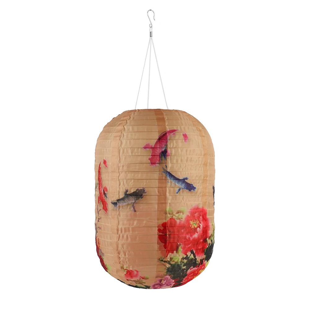 Solar Powered Print Hanging Lantern Nylon Cloth Traditional Decorative Lamp Lantern Atmosphere Light New Year Holiday Decoration