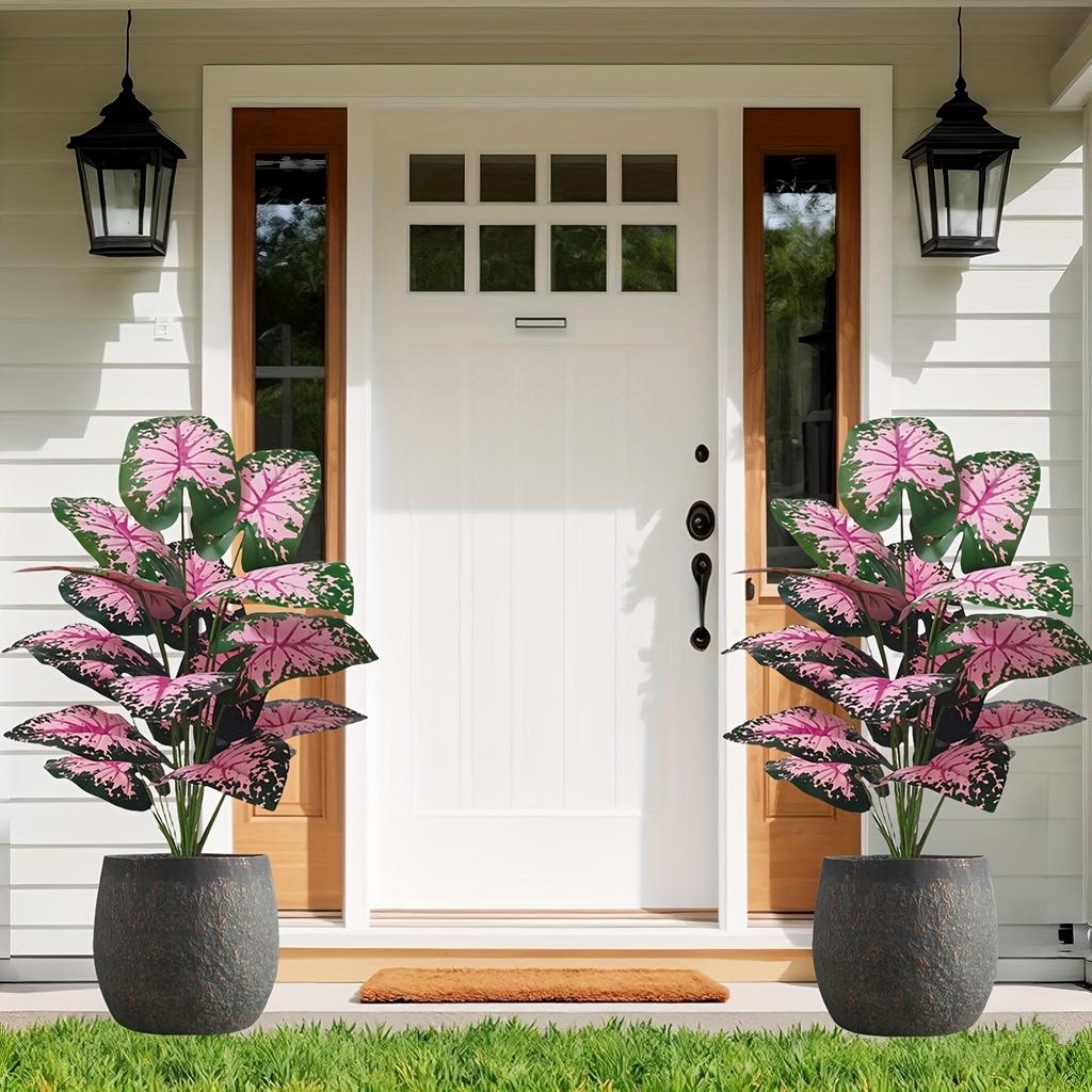 2pcs Outdoor Artificial Plants with A Realistic Touch, Featuring Colorful Monstera Leaves, Indoor/Outdoor Decor