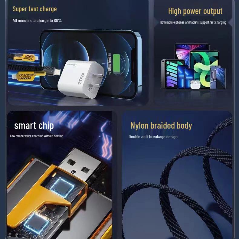 4-in-1 PD Fast Charging Dual-Head Type-C Multifunction Portable USB Cable for Laptops