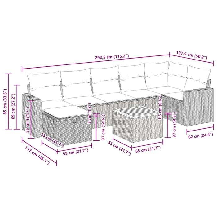 VidaXL Salon de jardin 8 pcs avec coussins gris résine tressée 3325799