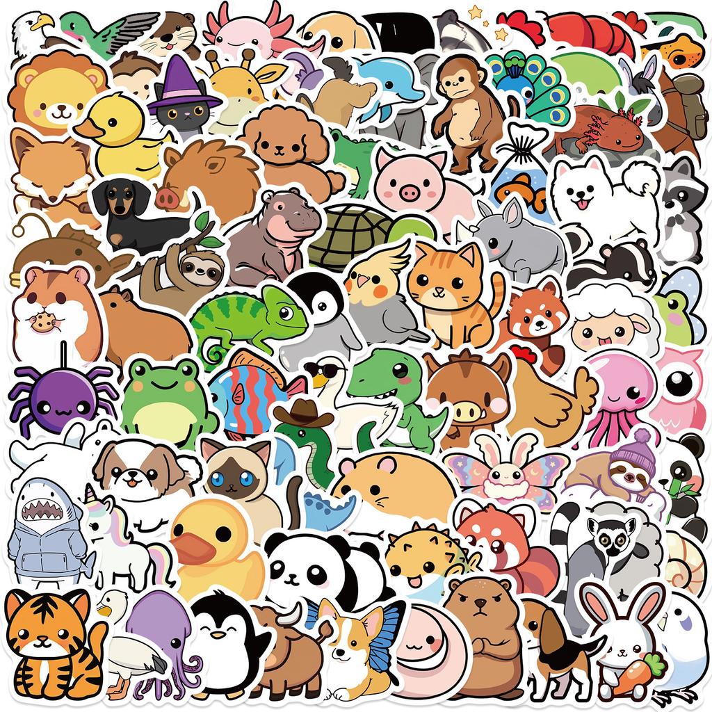 100 Cartoon Animals Illustrations Graffiti Stickers Guitar Notebook Suitcase DIY Waterproof