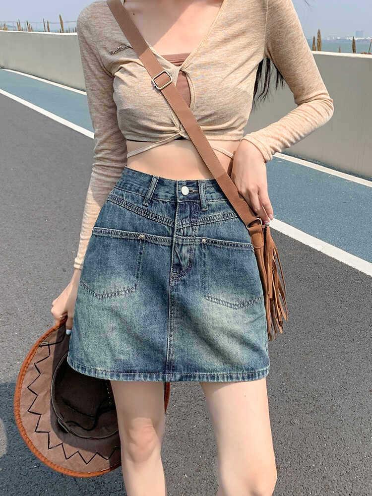 Retro Spicy Girl Plus Size Summer Denim Mini Skirt - Hip-Hugging, Slimming A-Line for Chubby Girls, Anti-Exposure Design