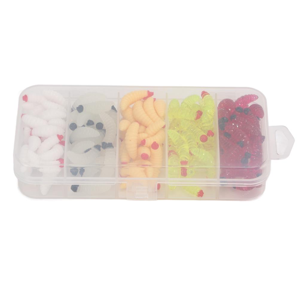 125PCS Durable PVC Bass Fishing Worm Soft 2.4cm Maggot Baits 5 Colors Bread Worm Fishing Lure Lake Fishing