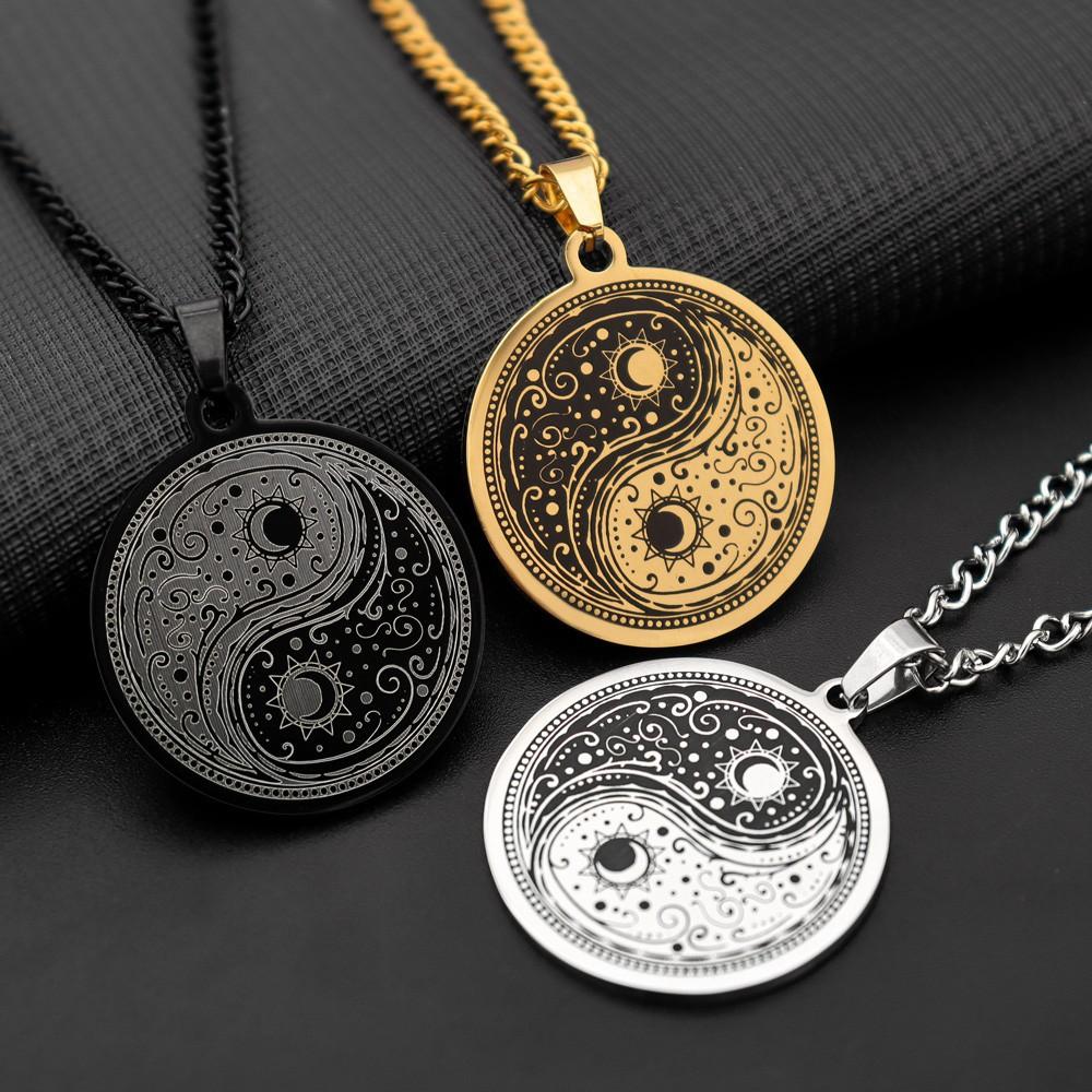Yin Yang Tai Chi Round Pendant Necklace Men's Titanium Steel Necklace Accessories