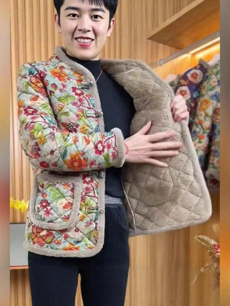 Mom's Petite Plus Velvet Cotton Jacket - Autumn/Winter, Middle-Aged and Elderly Women's Warm Lightweight Short Coat