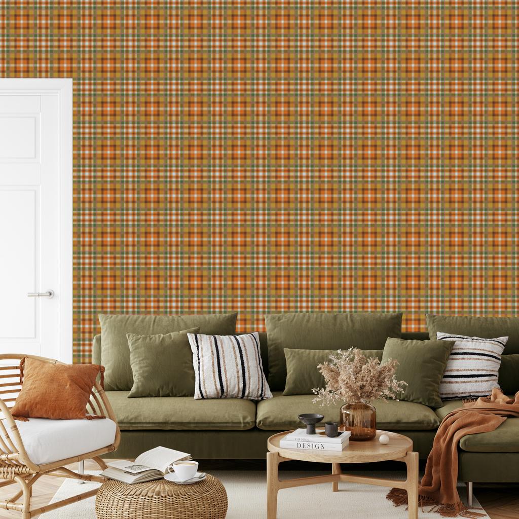 Autumn Plaid Wallpaper Gold, Orange and Ochre 50x1000