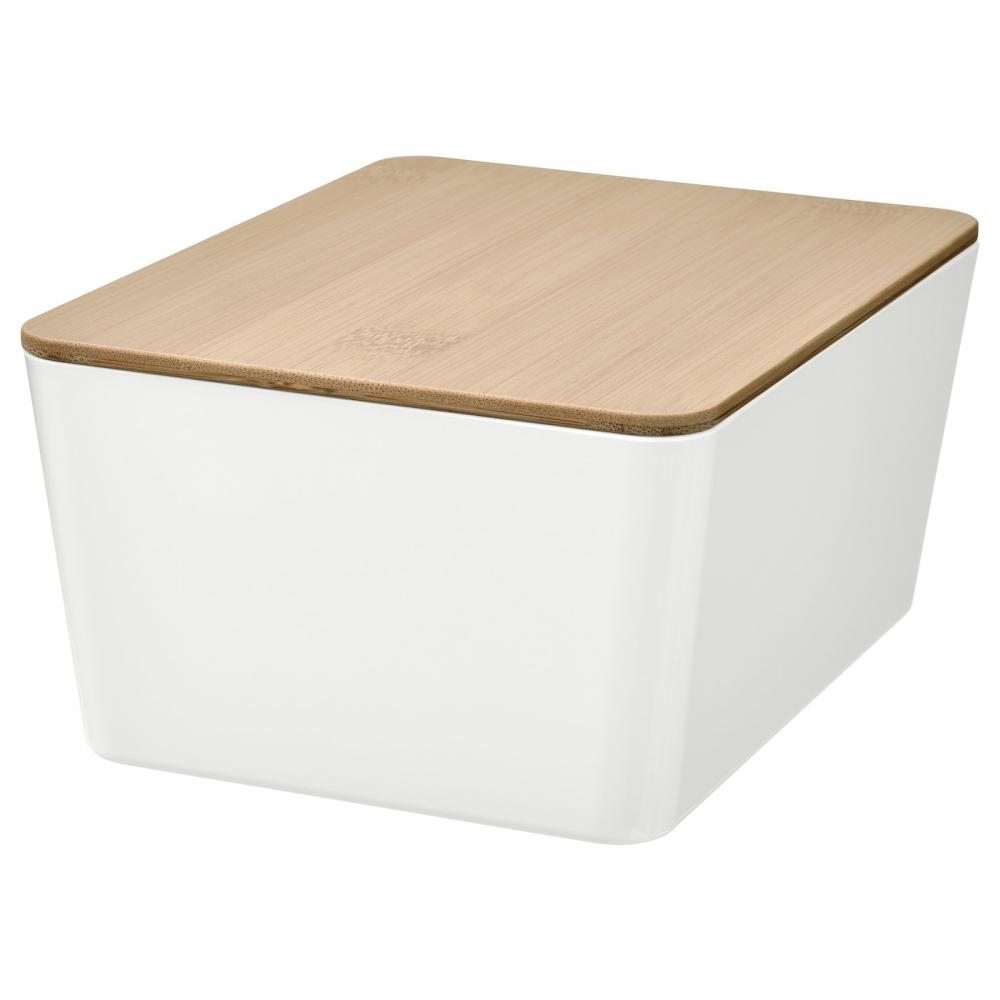 

IKEA KUGGIS Коробка для хранения печенья+крышка бамбук белый 13x18x8 см