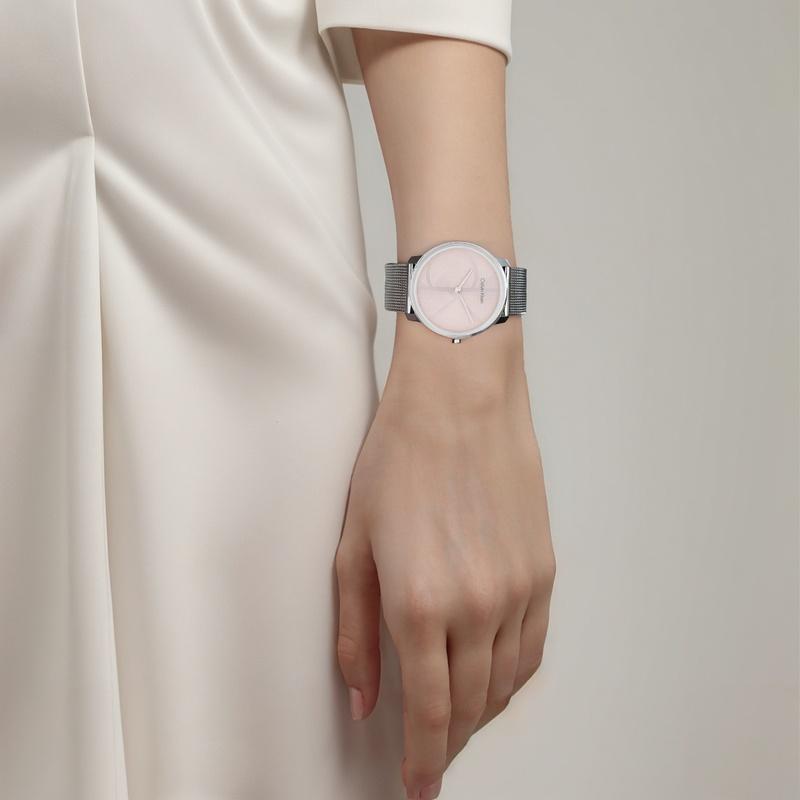 CALVIN KLEIN watch quartz movement steel strap 35mm pink dial women's watch 30 meters waterproof and elegant 25300015