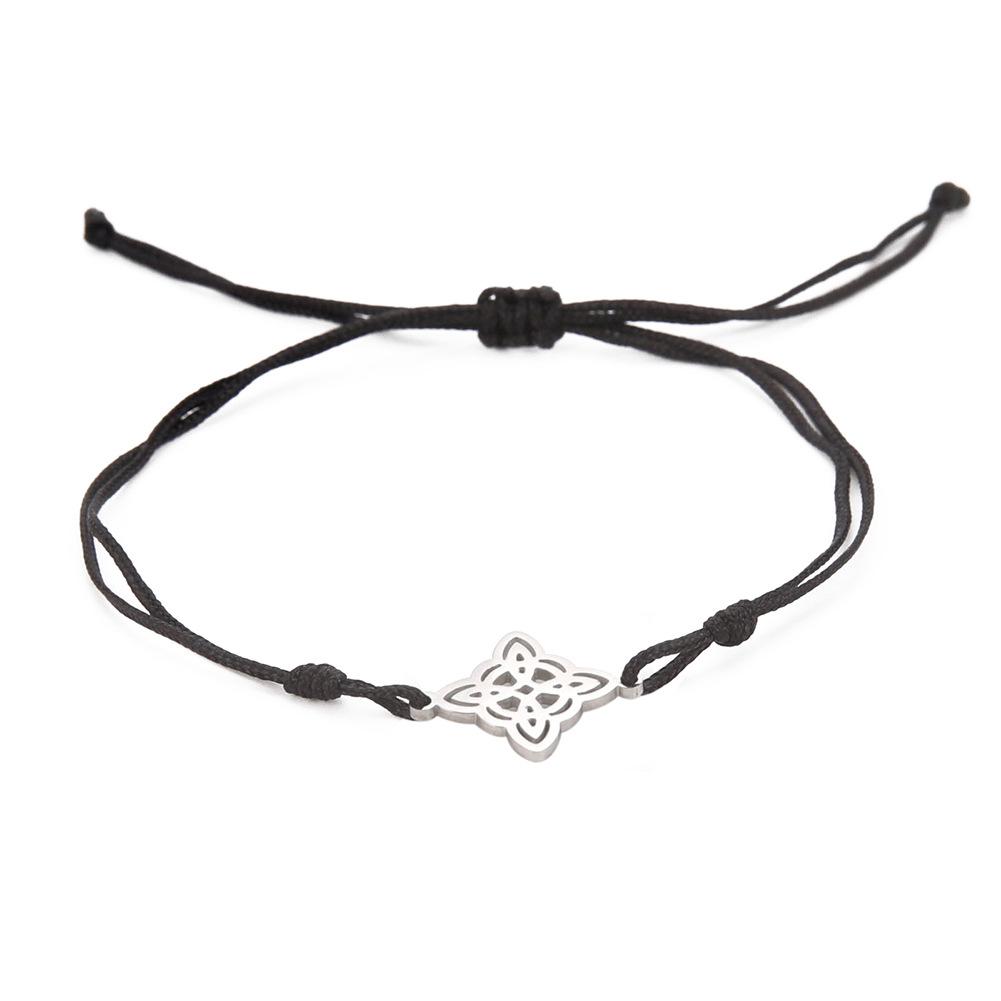 

Titanium Steel Cut Square Continuous Concentric Circle Pattern Double Hole Pendant Jade Cord Braided Bracelet