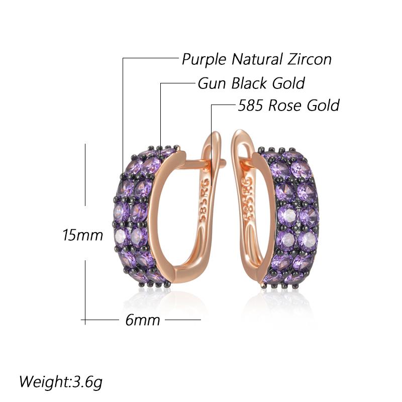 Shiny Purple Natural Zircon English Earrings For Women  Rose Gold And Black Gold Plating Wedding Vintage Jewelry