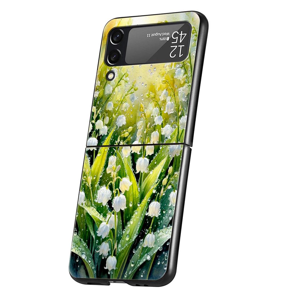 Lily Of The Valley Clear Floral Hard PC Phone Case For Samsung Galaxy Z Flip 7 6 5 4 Black Cover For Galaxy Z Flip 3 Foldable