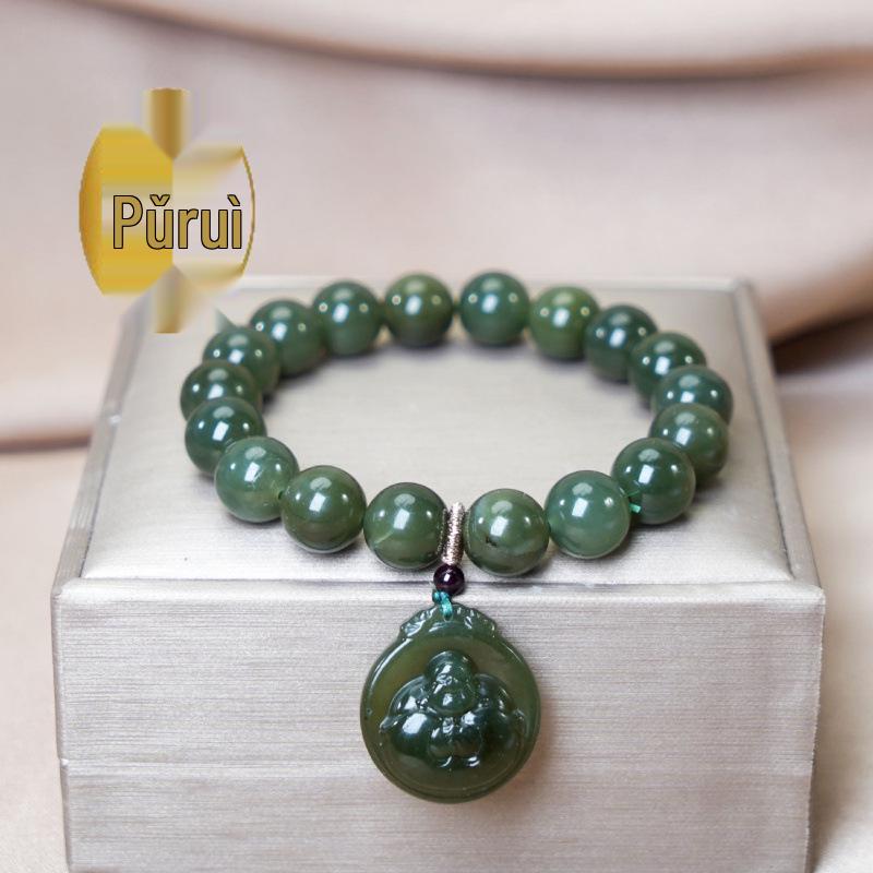 Ice Blue Hetian Jade Bracelet for Women - Elegant Bead String Jewelry, 2024 New Style