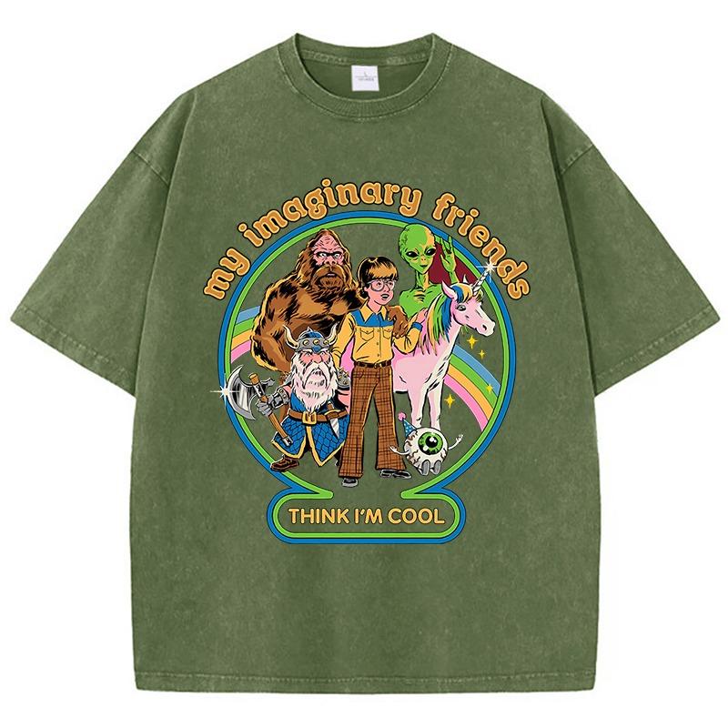 I Miei Amici Immaginari Pensano Che Io Sia Figo Maglietta Uomo Retro Lavata Morbida Casual Oversize Maglietta Cotone Abbigliamento Estivo Maglietta Larga