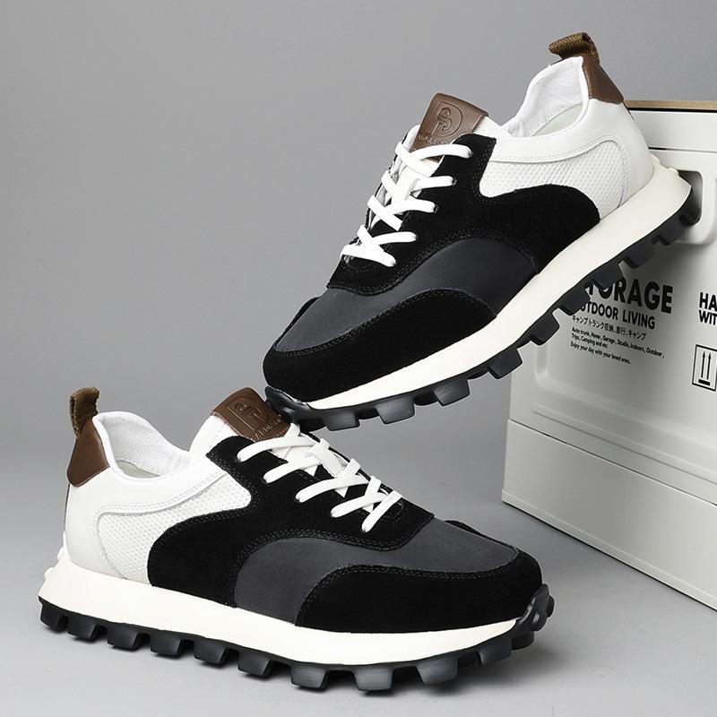 Shoes Men's trendy shoes New men's shoes Platform sole Lightweight sports and leisure shoes Leather with cloth Forrest Gump shoes Contrast color b