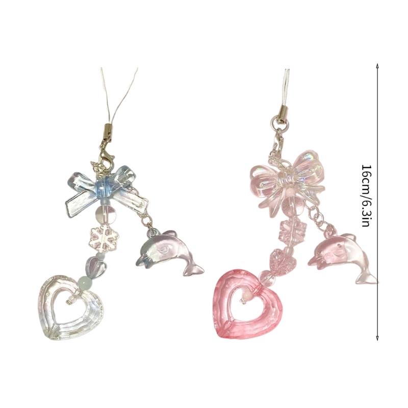 Heart Bowknot Dolphin Pendant Phone Charm Hangings Rope Sweet Phone Chain Strap Bag Decoration Keychain Accessory