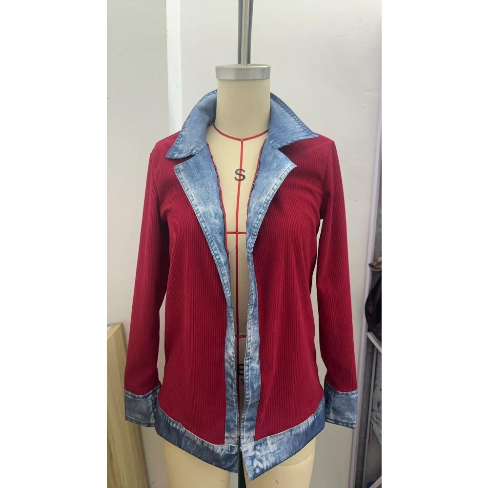 Women's Elegant Fashion Slim Fit Long Sleeve Splice Jacket, Casual Versatile Outerwear for Spring and Autumn