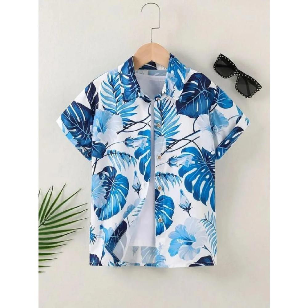 

Рубашка мужская Hawaiian Beach с коротким рукавом и растительным принтом, повседневная рубашка с коротким рукавом и лацканами для мальчиков, модные топы 5XL