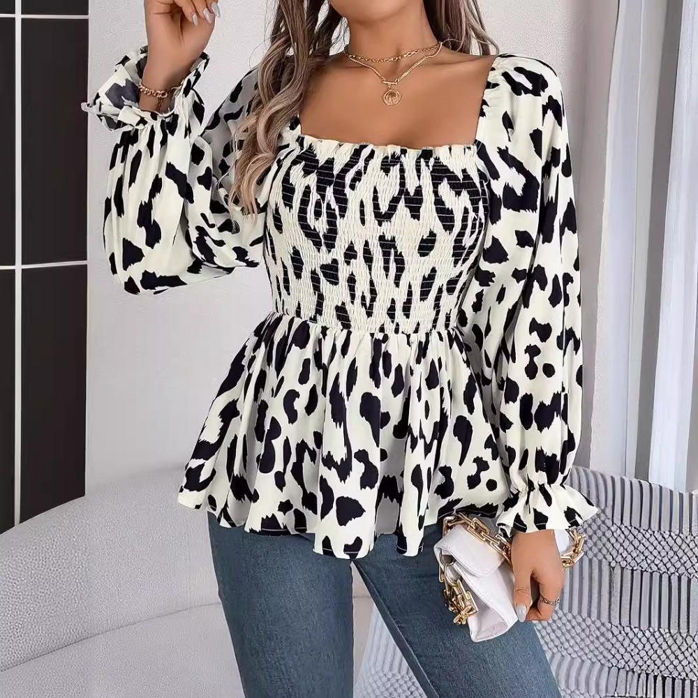 

Повседневный квадратный воротник-грибок с леопардовым принтом, длинные рукава XL белый