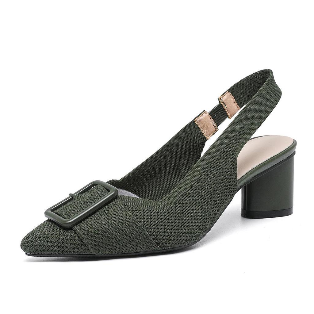 Women's High Heel Sandals Fashion Pointed Toe Knitted Breathable Non Slip Rubber Sole Slingback Shoes Fashion Sexy Dress Pumps