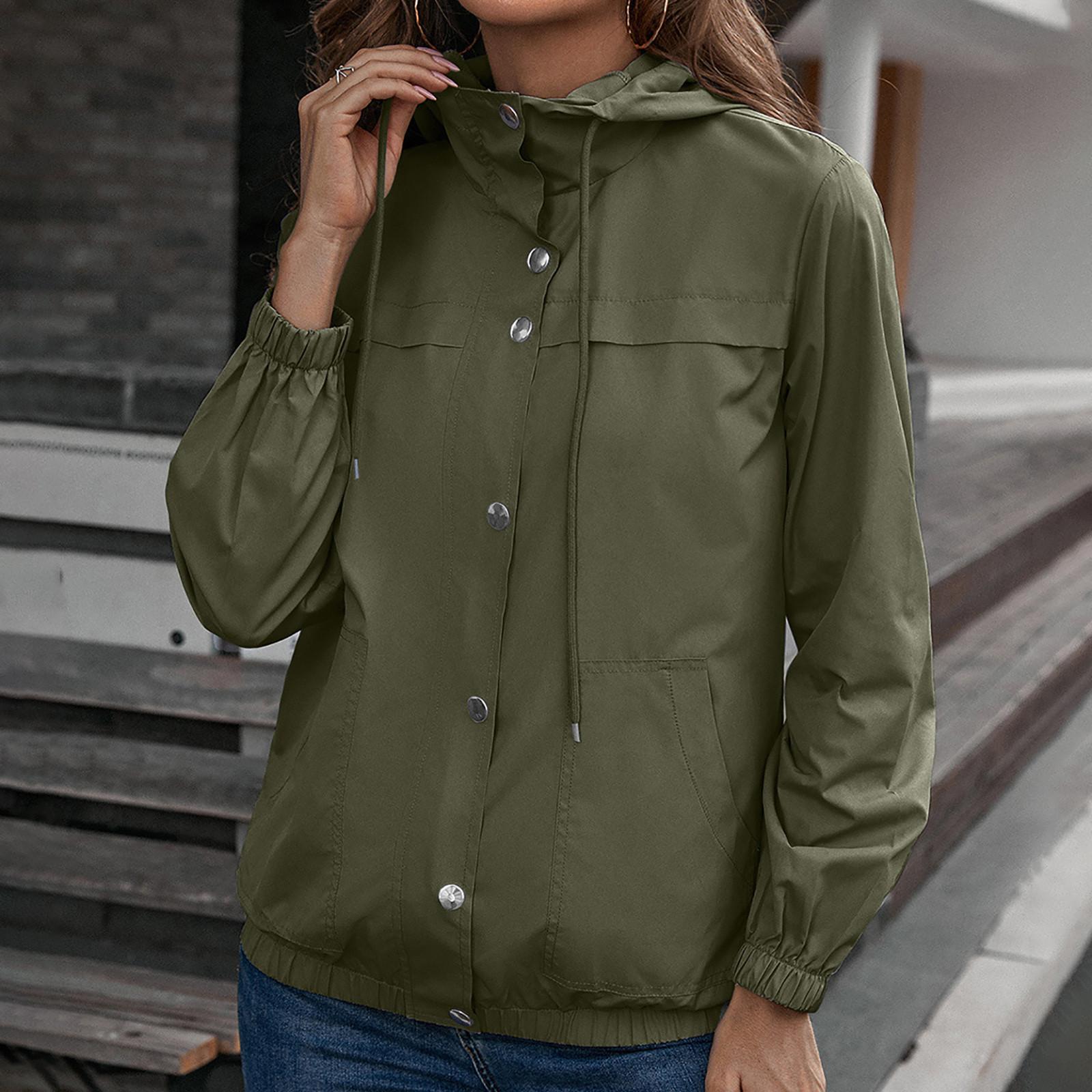 Женская мода - Цветная уличная спортивная однобортная ветровка с капюшоном, карманами, ветро- и влагозащитная L