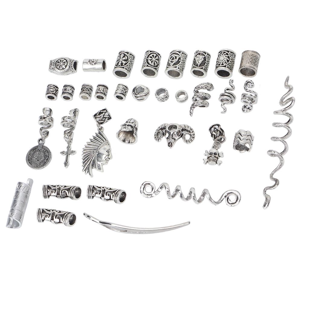 34pcs Alloy Beard Jewelry Dreadlocks Different Shapes DIY Hair Braiding Beads Accessories for Bracelet Necklace