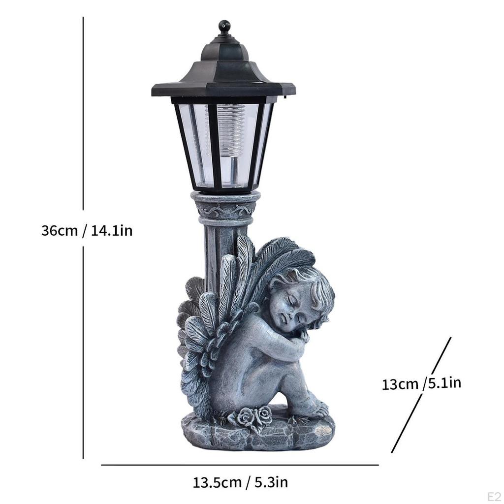 Angel Garden Statue Figurine with Solar Lights Ornament Resin Sculpture for Yard