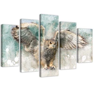 Five Piece Picture Canvas Print, Owl In Flight