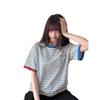 Striped contrasting color short-sleeved t-shirt women's summer loose casual crew neck versatile American retro half-sleeved top lazy style