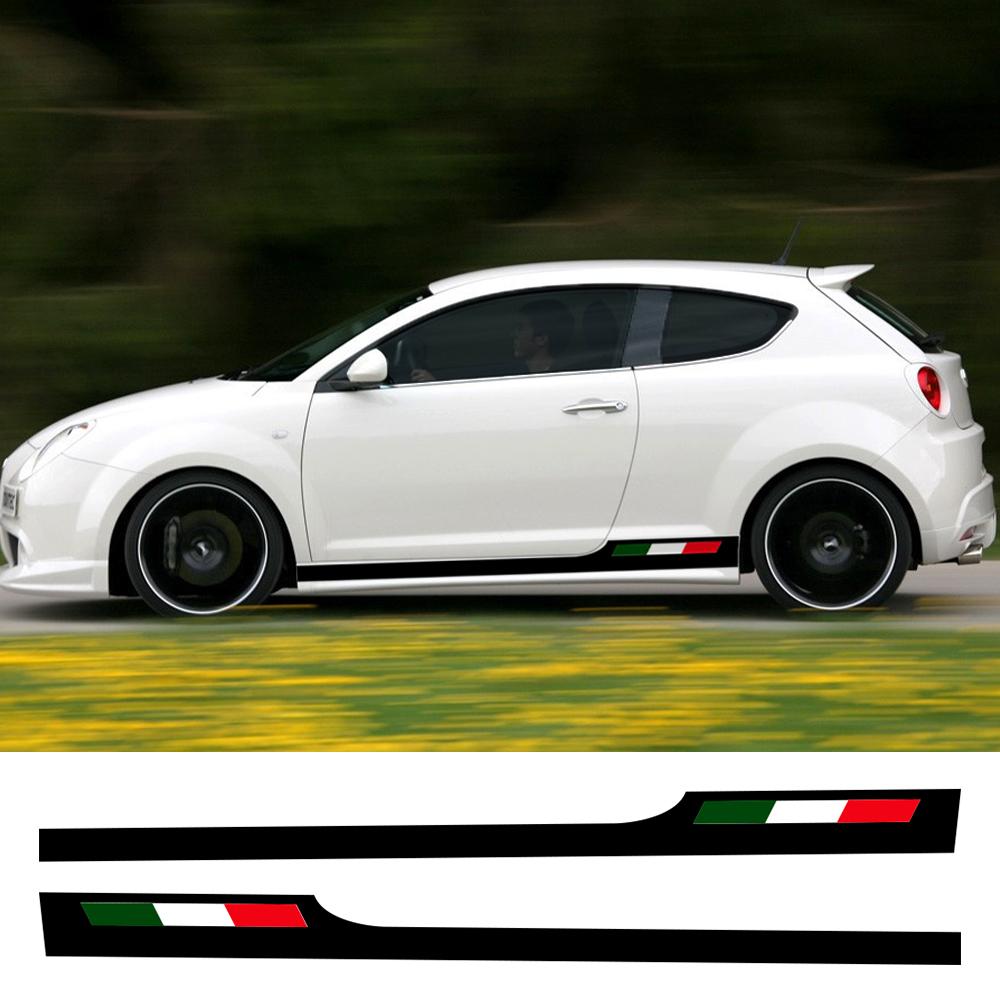 EHJPY1 Car Side Skirt Vinyl Decals Door Italian Flag Graphics Racing Stripes Sticker Waterproof Decor Accessories For Alfa Romeo Mito