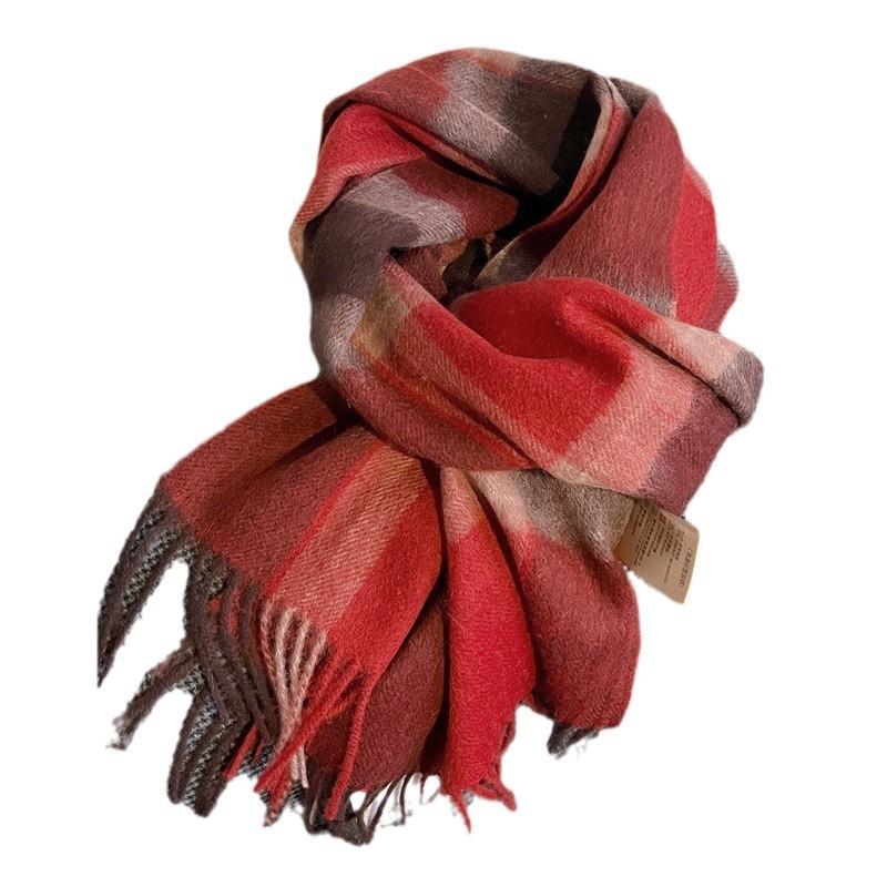 100% Wool Knitted Scarf Unisex Winter Warm Accessory Classic Plaid Long Neck Wrap Men Women