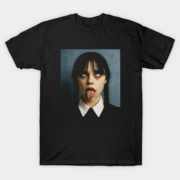 Men Black Print T-shirt Jenna Ortega Tongue Out Photo No-Cut Transfer Paper Print Cotton Tshirt XL чёрный
