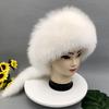 Winter Women Fox Fur Hat Fluffy Soviet Female Outdoor Warm Cap Snow Fur Hats 4 tails Real Sheep Skin Cold Bomber Hats