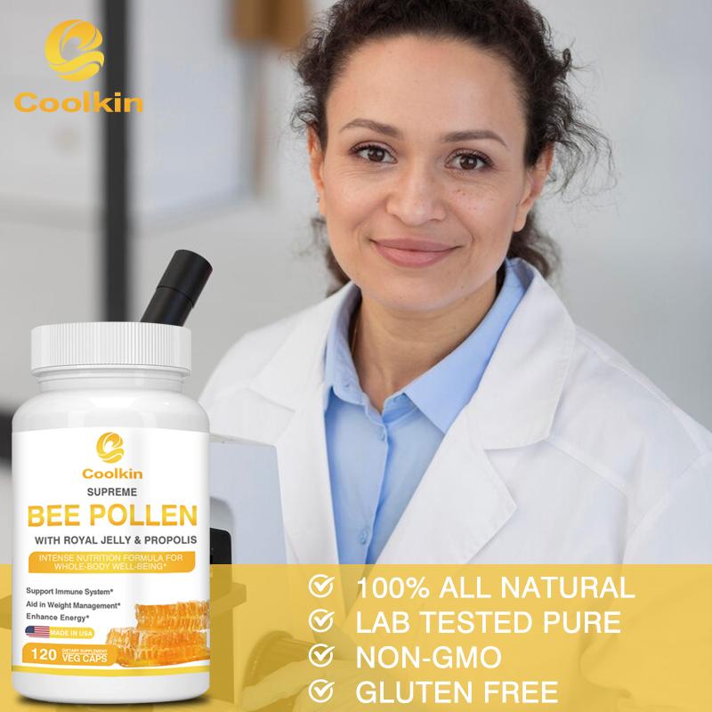Coolkin Le Capsule Premium di Propoli contengono pappa reale, polline d'api e propoli per rafforzare il sistema immunitario.. Adatto ai vegetariani.