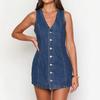 2026 Spring/Summer European Retro Button-Up Tie Waist Denim Dress