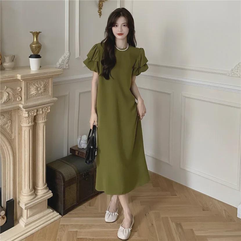 

Summer 2025 Loose Plus Size Puff Sleeve Slimming Maxi Dress M