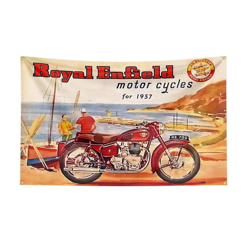 3x5 Ft RRoyal enfields Motorfiets Vlag Polyester Digitale Print Banner voor Garage Muurkunst Buiten Decoratie