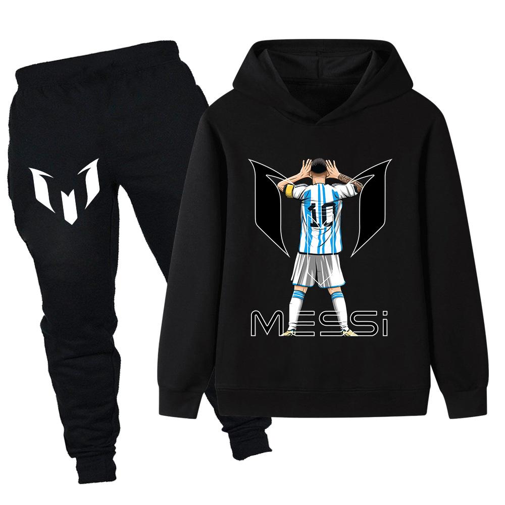 Messi Kreatywny Wzór Zestaw z Długim Rękawem Chłopięcy Casualowy Sportowy Top + Spodnie Dwuczęściowy Jesienno-Zimowy Wygodny Ciepły Zestaw Bluza