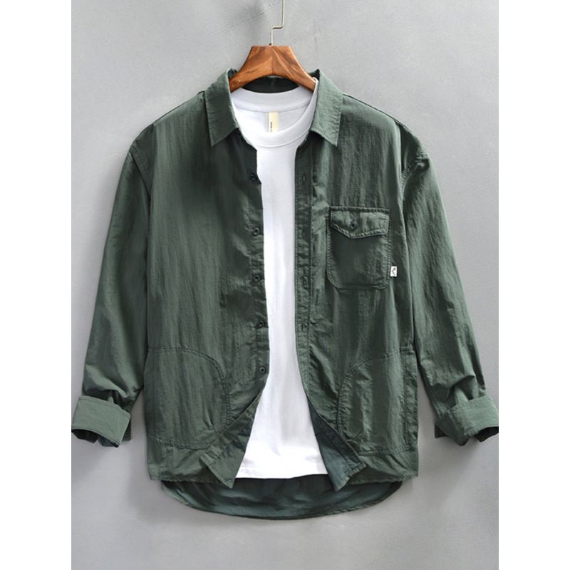 Spring and Autumn Japanese Retro Casual Shirt Men's Hong Kong Style Trendy Brand Long-Sleeved Shirt Thin Jacket Loose Workwear Shirt