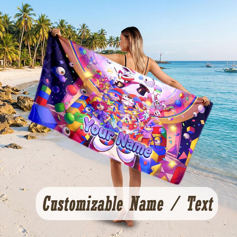Personalized Beach Towel,The Amazing Digital Circus Custom Printed Name Text, Super Absorbent Towel For Beach Vacation