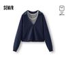 Semir Women's Striped Fake Two-Piece Loose Sweatshirt