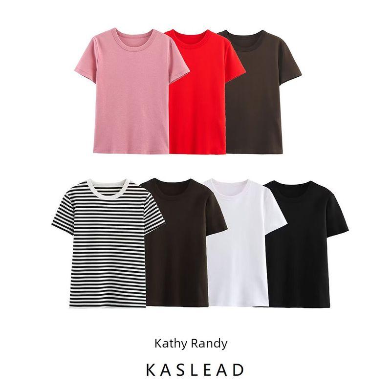 Kaslead New Arrival Women's Fashion Style Multi-Color Selection Double-Sided Cloth Silm Short Sleeve round Neck T-shirt 4174378