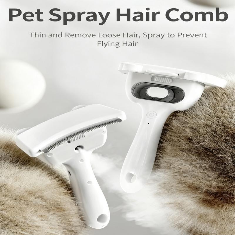 Dog Grooming Brush For Loose Hair Removal Gentle Massaging Comb Reduces Shedding Sprayer Metal Durable Design