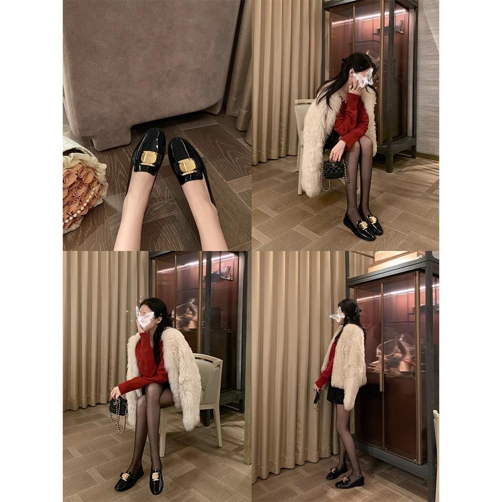 Cowhide Version~ Leather Super Soft Gold Buckle Lazy People Commute In Women's Small Leather Shoes