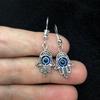 New Gothic Charm Sliver Color Fatima's Hand Turkish Blue Eyes Devil's Eye Dangle Earrings for Women Men Halloween Amulet Jewelry