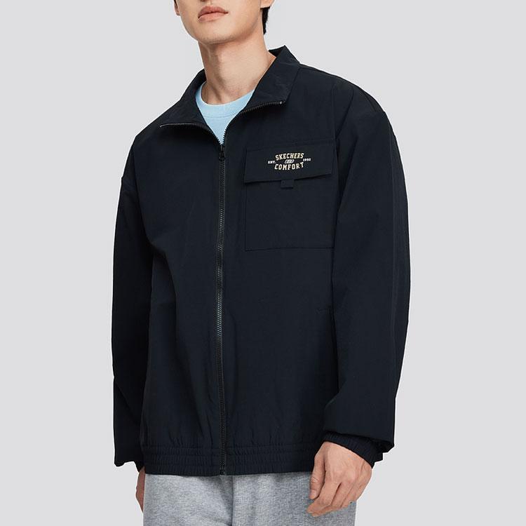Skechers Comfortable Breathable Long Sleeve Jacket With Stand Collar And Zipper Men jackets Carbon-Black L224M083-0018
