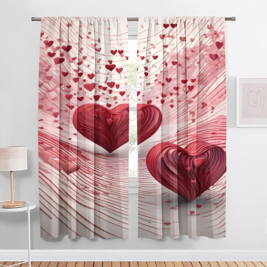 2PCS red and white three-dimensional heart-shaped curtains   atmosphere   bedroom and living room   drawbar pocket style 100*130 Grommet Top 1pcs