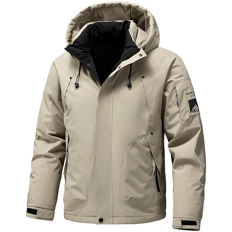 Men's 2025 Autumn/Winter Windproof Waterproof Warm Hooded Cotton Jacket