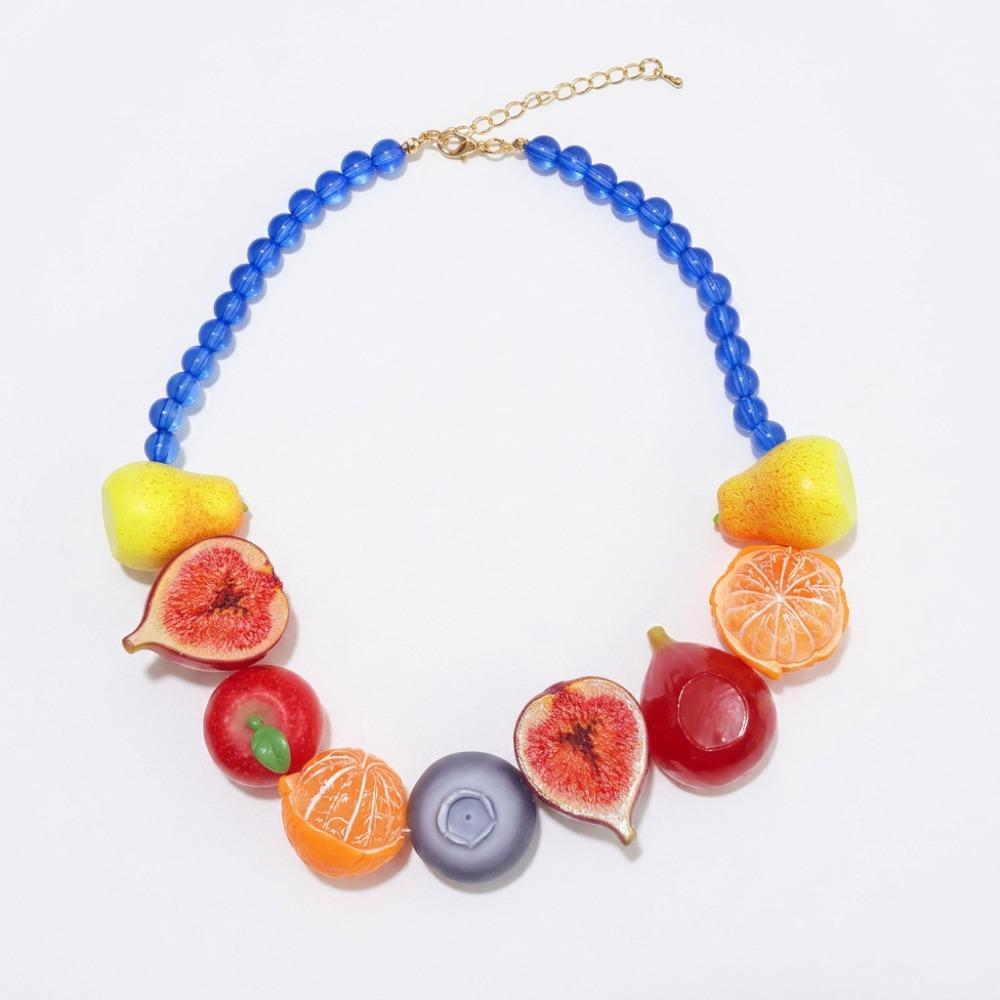 Layered Necklace Bracelet Set Colorful Beads Fruits Bracelet Beaded Clavicle Chain Spring/Summer