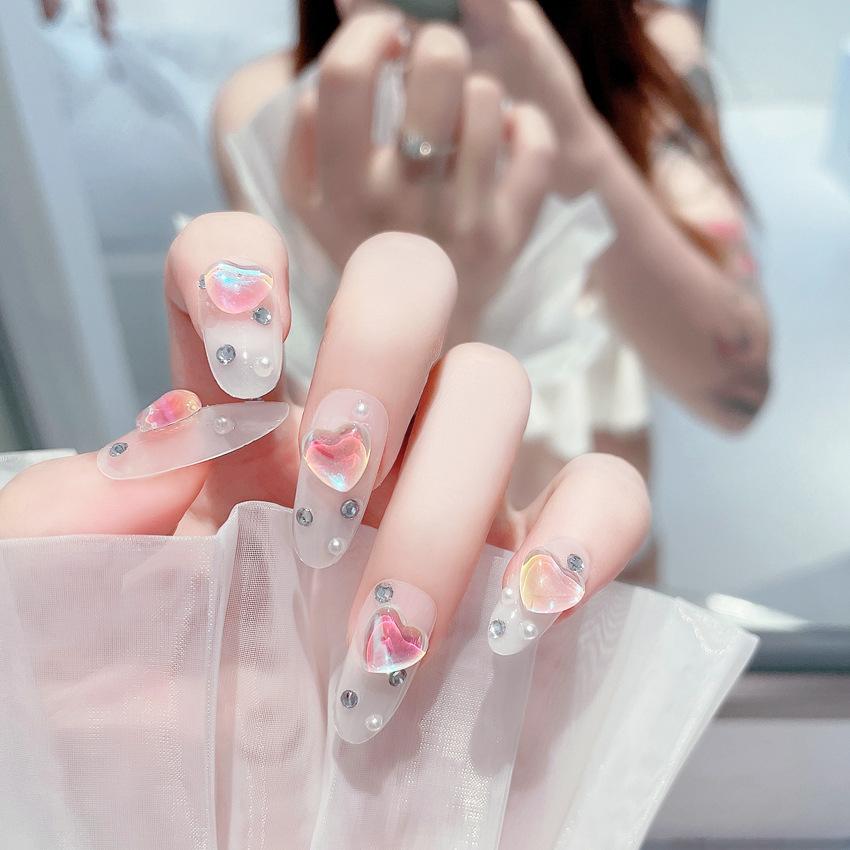 24Pcs Pink Silver Glitter Diamond Fake Nails Long Ballerina Press On Nails Reusable False Nail Tips Set