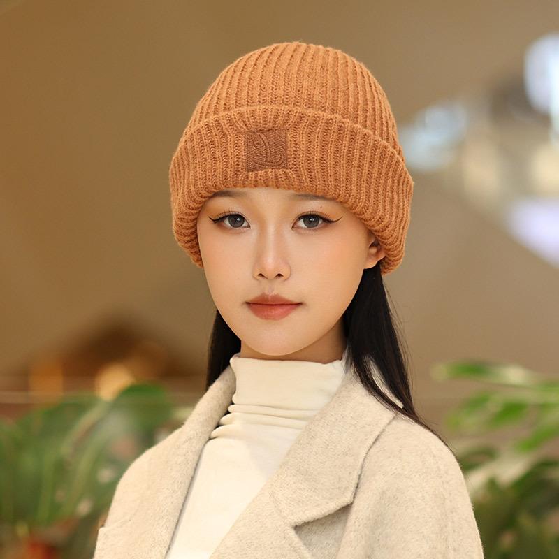 Big head circumference thick wool hat women's autumn and winter loose warm pile cold hat big face small knitted ear hat